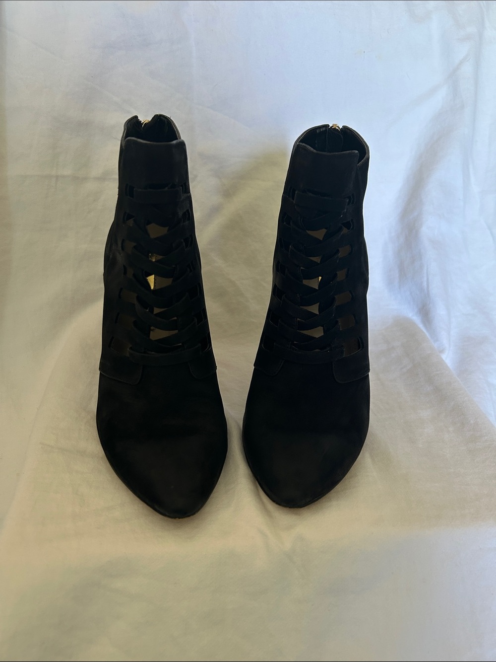 BCBGeneration Black Suede Cutout Lace-Up Ankle Booties